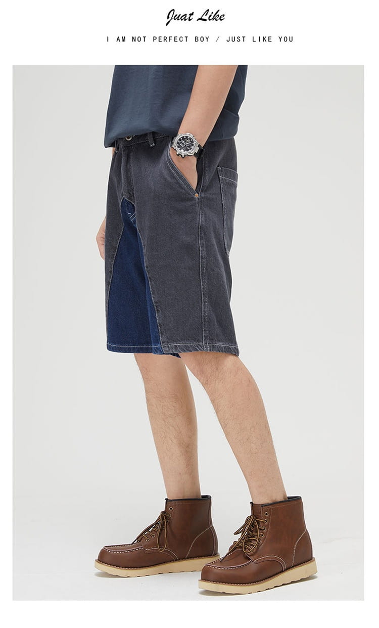 Men’s Casual Patchwork Denim Shorts