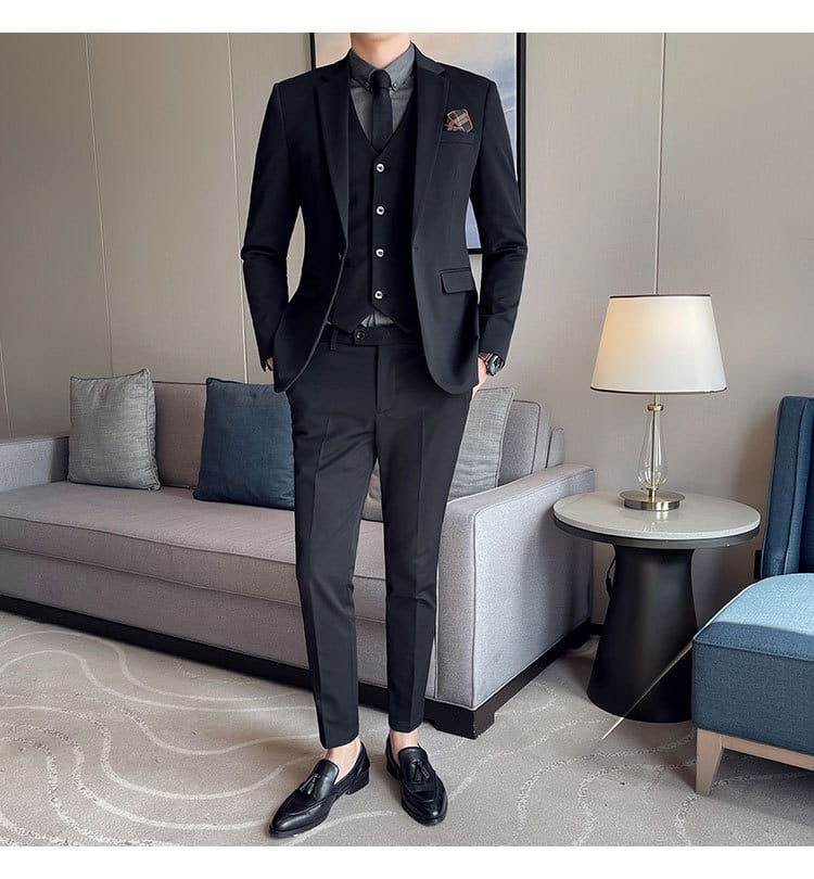 Plus Size Men’s Clothing Solid Color Suit Suit Men’s Three-piece Suit