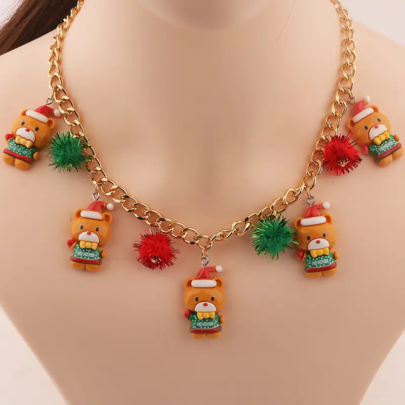 New Christmas Tree Bell Santa Claus Necklace Creative Personalized Pendant Clavicle Chain Women’s Jewelry