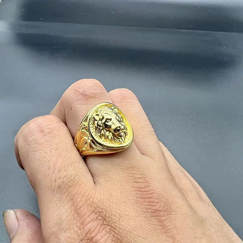 Vacuum Gold Plated Lion’s Head Men’s Ring