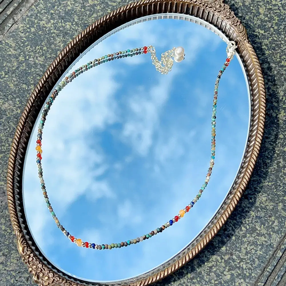 New Cute Simple Broken Silver Necklace Natural Pearl Pendant Colourful Beads Collarbone Chain Women’s Accessories