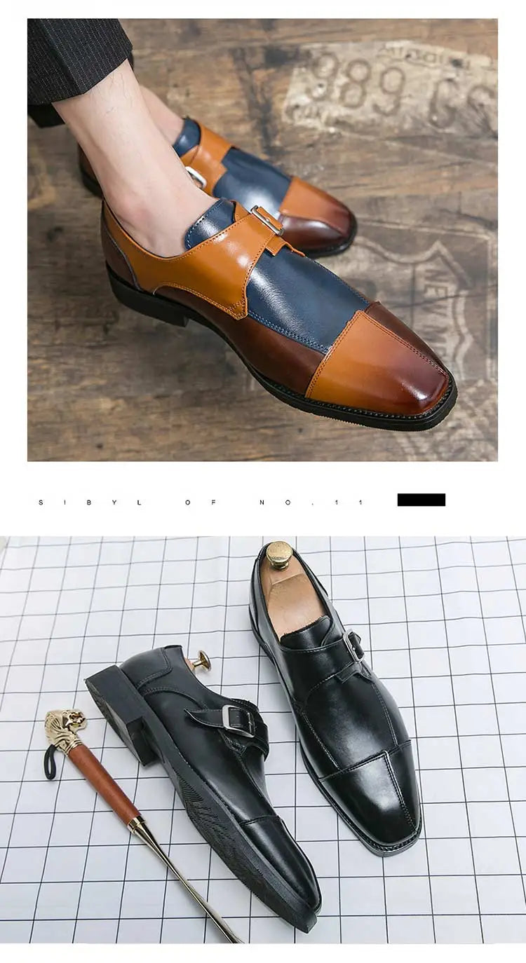 Men’s British Style Assorted Colors Retro Buckle Casual Leather Shoes