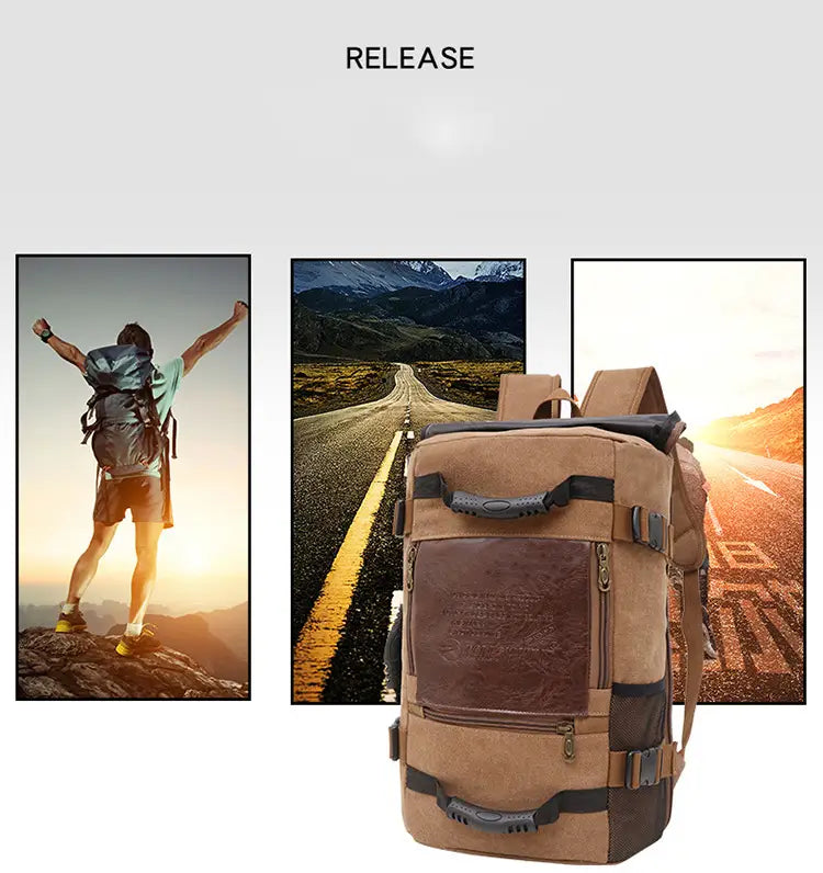 Men Canvas Backpack Huge Travel School Shoulder Computer Backpack Functional Versatile Bags Multifunctional Laptop Bag