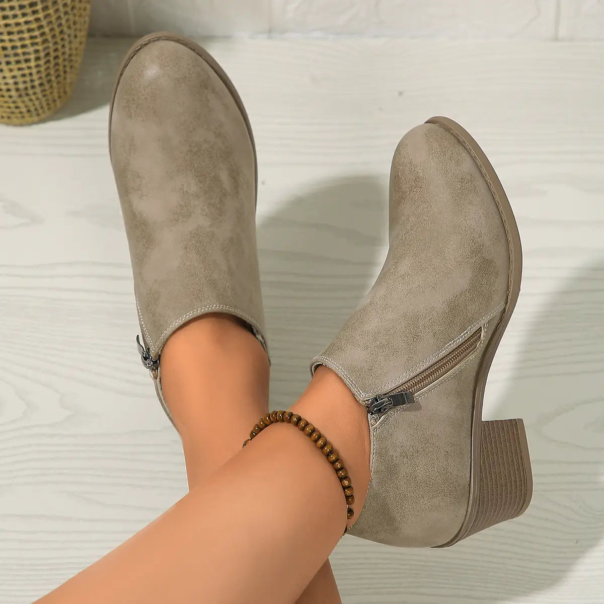 Chunky Heel Round Toe Ankle Boots With Side Zipper Design Fashion Fall Winter Short Boots For Women Shoes