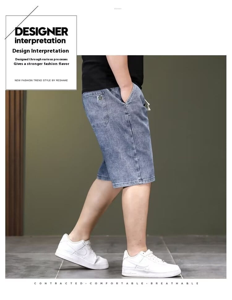 Summer Thin Plus Size Elastic Waist Denim Shorts Men