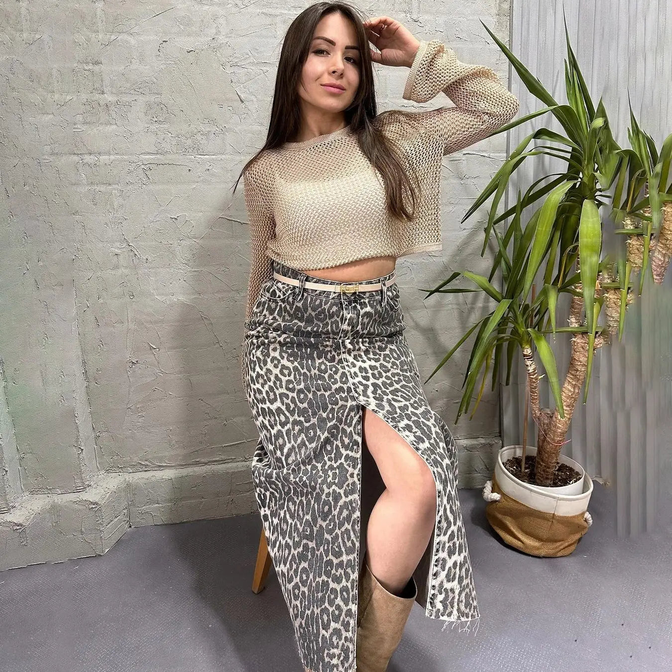 Women’s Leopard Print Straight Ankle-length Skirt