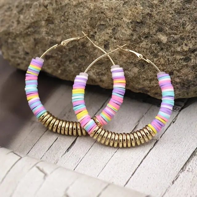 Pastel and gold hoop earrings from Earrings Jewelry for women, classic silver long rings.