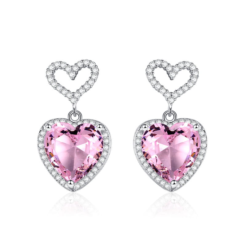 Light Luxury Premium Feeling Pink Crystal Heart Earrings For Women Girls Niche Design Earrings Birthday Jewellery Gift