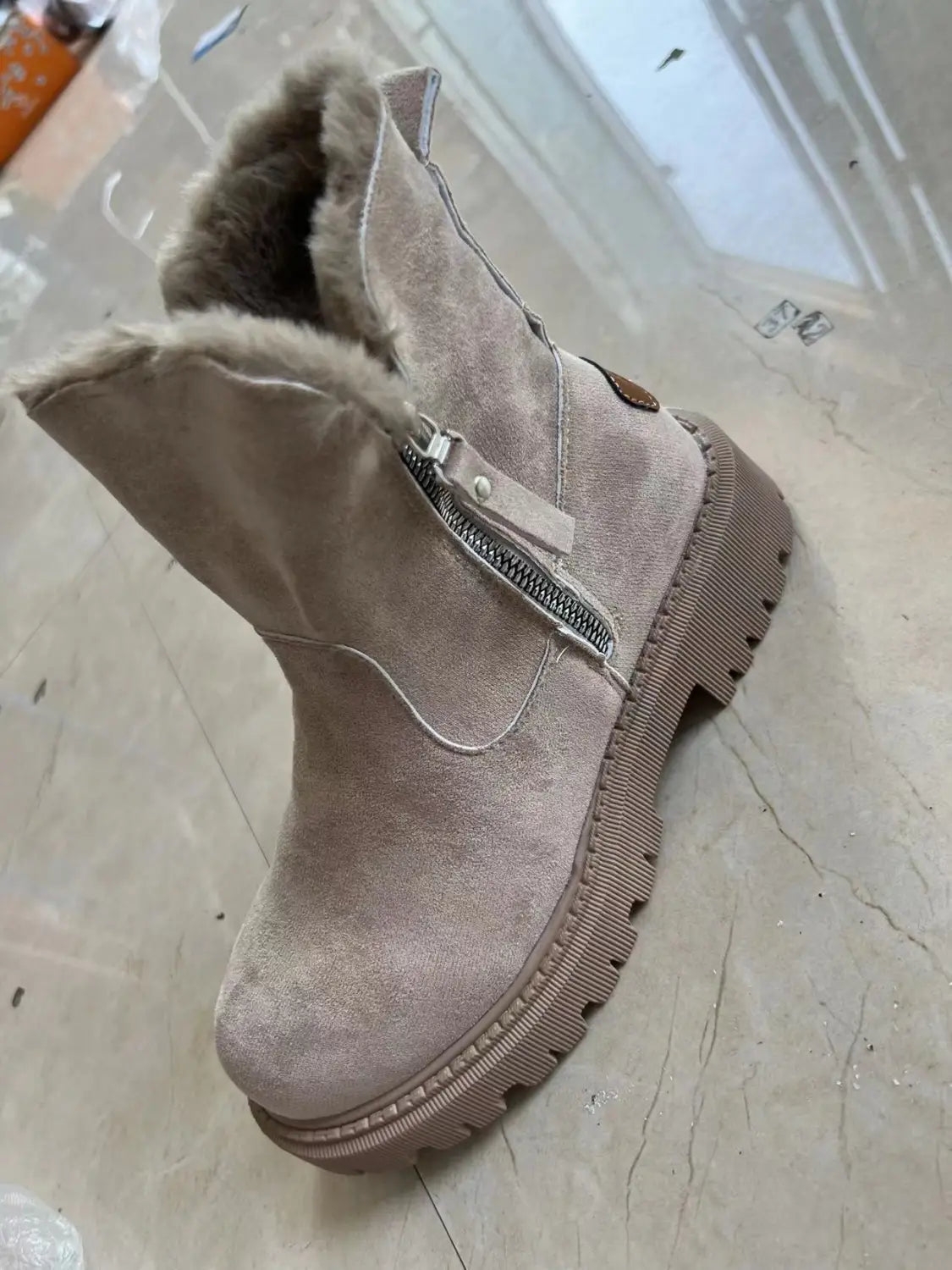 Women’s Snow Boots Winter Warm Foldable Plush Tube Short Boot Solid Color Round-toe Platform Shoes
