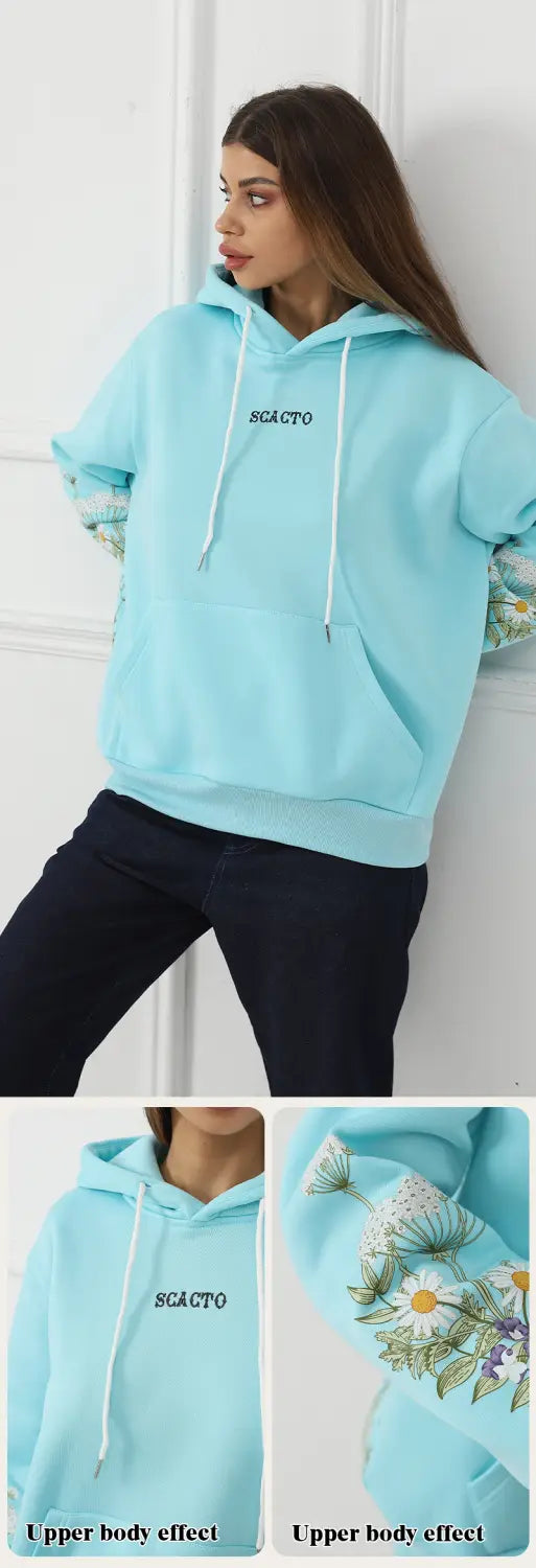 Women’s Solid Color Floral Long Sleeved Sweatshirt