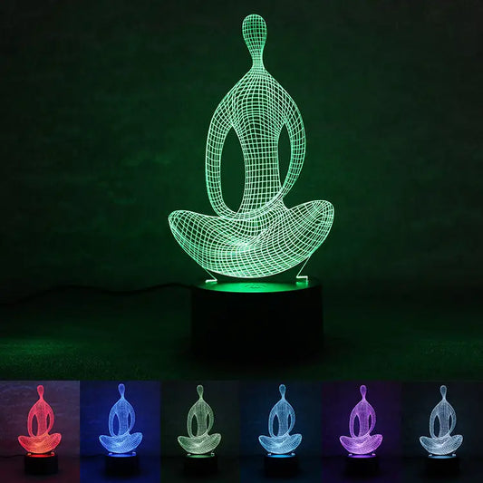 3D 7 Color Changing Yoga LED Meditation Of Acrylic Night Light Bedroom Illusion Lamp Livingroom Bedside Decor Beyond Trends Hub