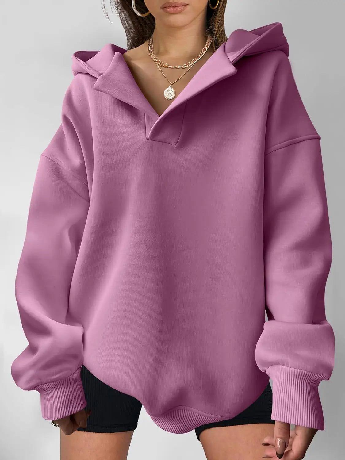 Women’s Solid Color Long Sleeve Hooded Solid Color Loose Sweater