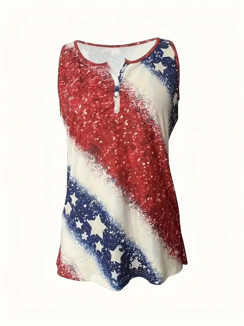 Sleeveless Fashion Print Vest Button-down Top For Summer