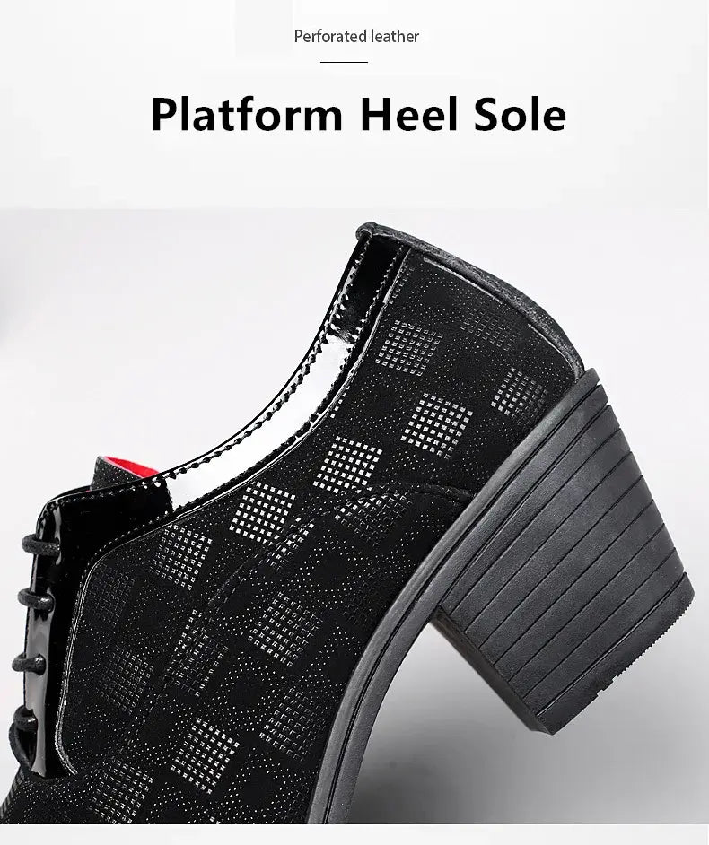 Thick Heel Pointy Toe Leather Shoes For Men