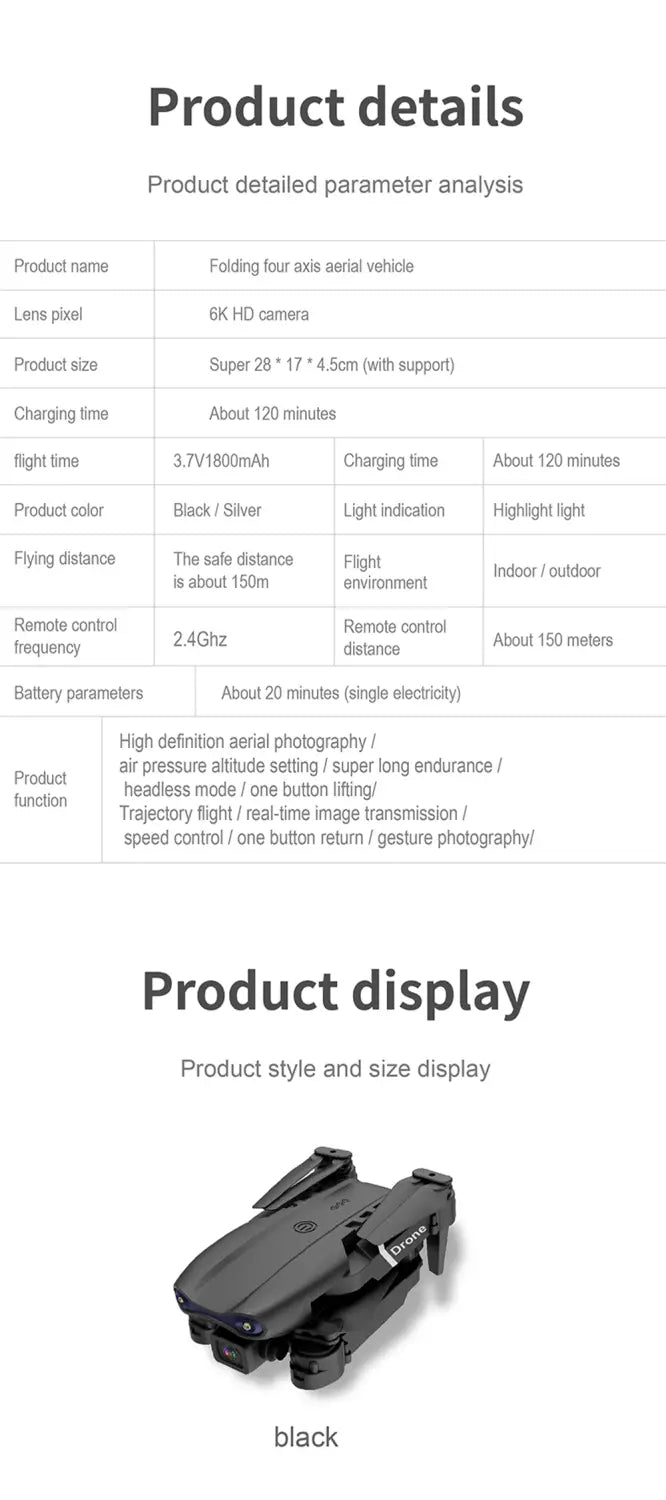 E99 Folding Drone Quadcopter Remote Control Handle Four Axis HD 4K Photography UAV Altitude Fixation