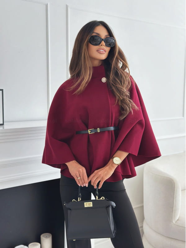 New Stand Collar Batwing Sleeves Cloak Top With Belt Ins Fashion Temperament Jacket Woolen Sweater Outwear For Women