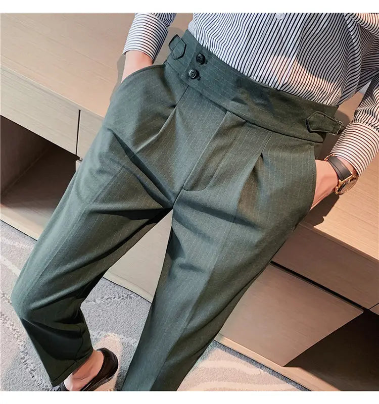 High-waisted Trousers Striped Casual Men