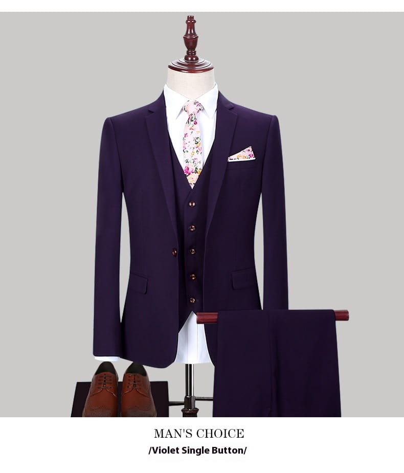 Dark Green Suit Suit Men’s Three-piece Suit Korean Slim Suit Business