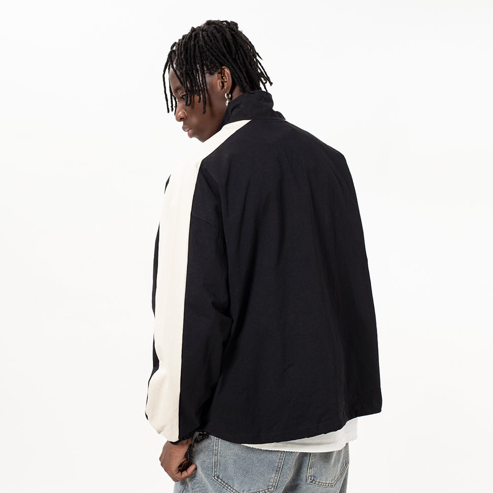 High Street Design Patch Five-pointed Star Stand Collar Zipper Coat For Men