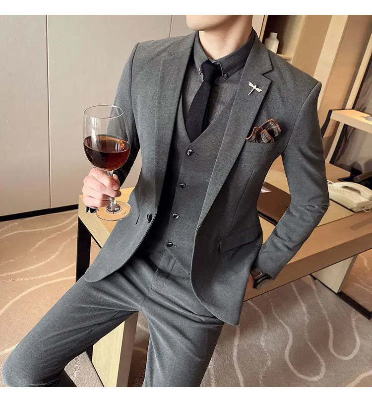 Plus Size Men’s Clothing Solid Color Suit Suit Men’s Three-piece Suit