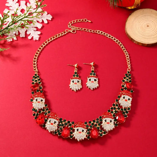 3pcs Christmas Necklace Earrings Set With Colored Rhinestones Ins Fashionable Shiny Santa Claus Necklace For Womens Jewelry Beyond Trends Hub