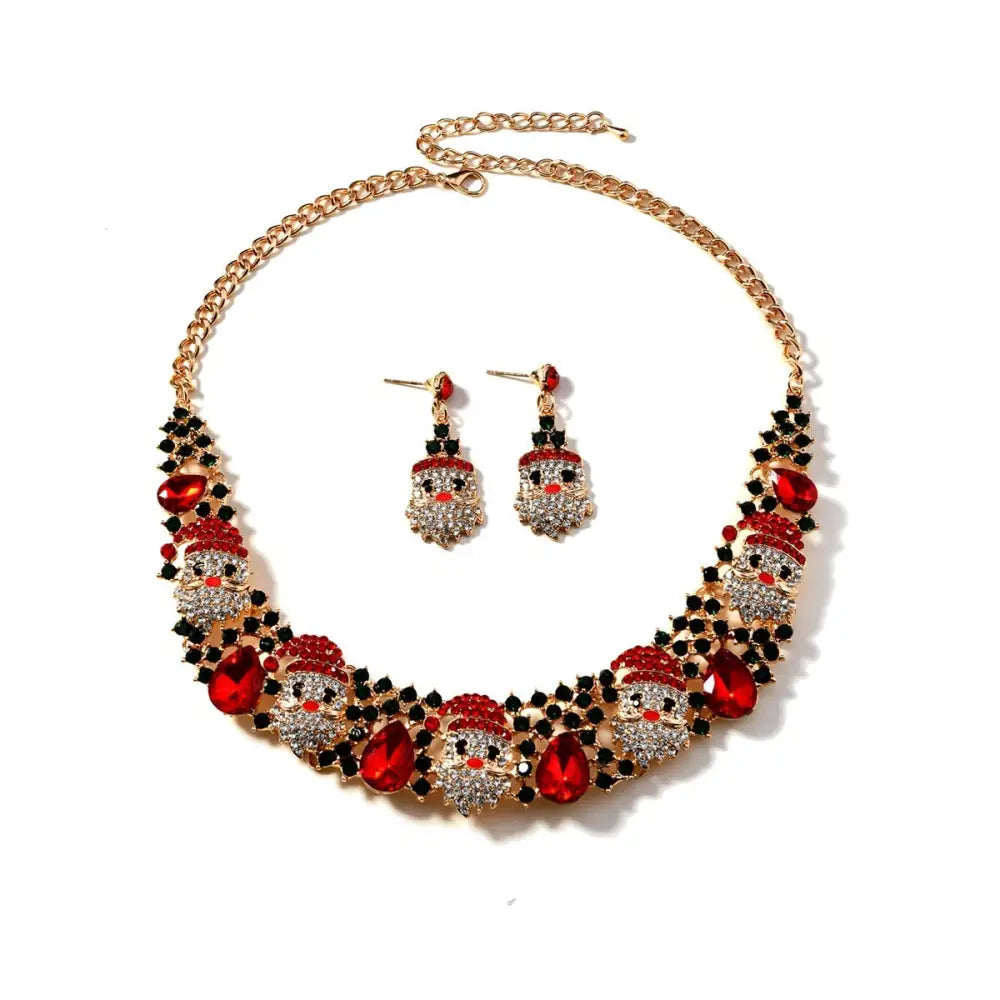 3pcs Christmas Necklace Earrings Set With Colored Rhinestones Ins Fashionable Shiny Santa Claus Necklace For Womens Jewelry Beyond Trends Hub