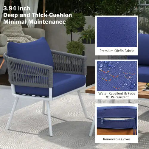 4-piece Bohemian Rope Terrace Furniture Set - Navy Blue - 5