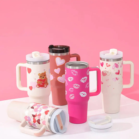 40 Oz Tumbler With Handle Straw Insulated, Stainless Steel Spill Proof Vacuum Coffee Cup Tumbler With Lid Tapered Mug Gifts For Valentine Lover Suitable For Car Gym Office Travel - Beyond Trends Hub 
