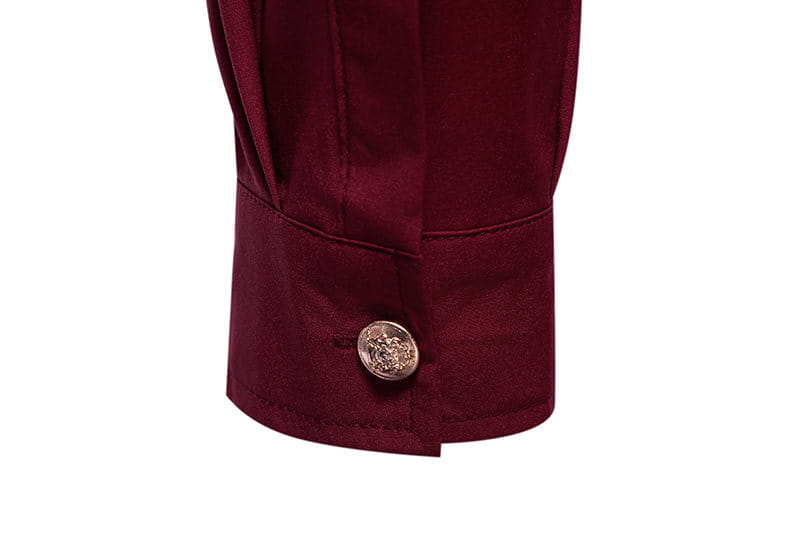 Men’s Fashion Solid Color Party Shirt Metal Button Long Sleeve