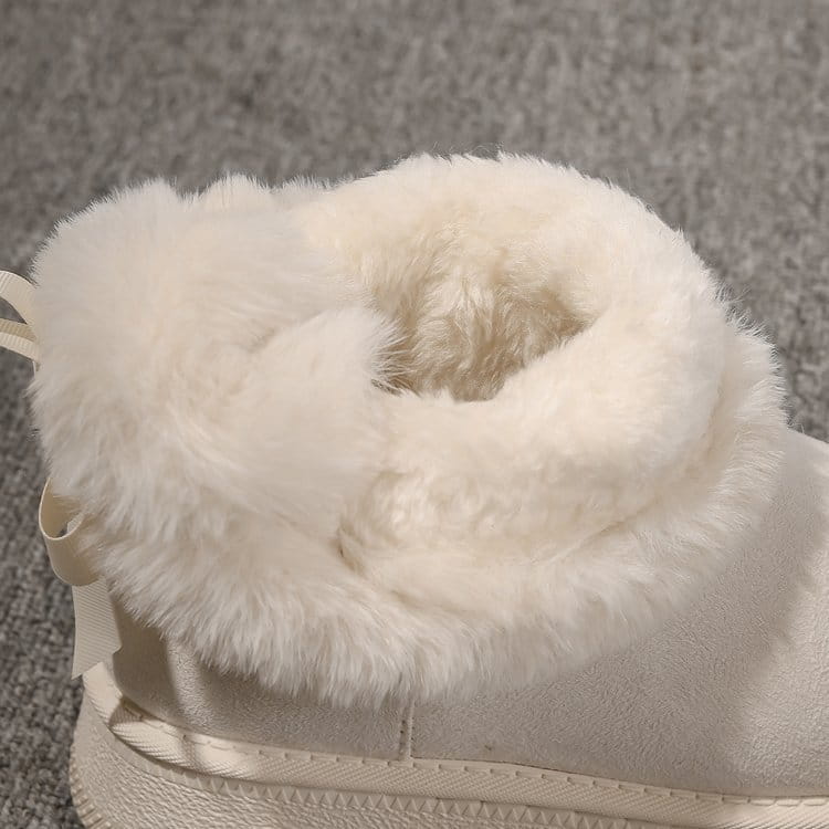 Winter Snow Boots With Bowknot Fashion Round Toe Flat Thickened Suede Cotton Shoes For Women Casual Warm Plush Short