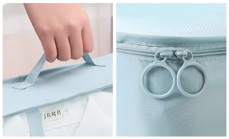 Light blue storage bag from 8-piece Set Luggage Divider Bag Travel Storage Organizer