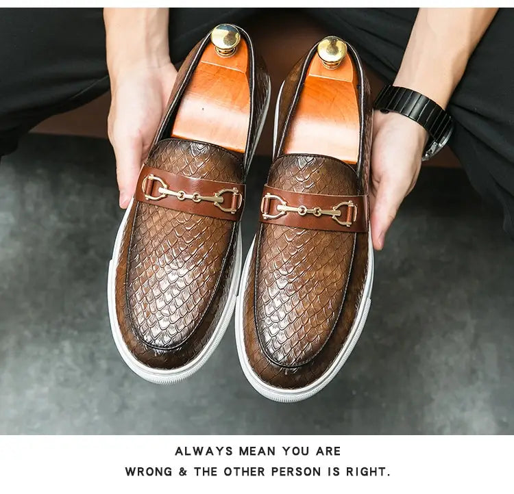Double Pin Buckle Loafers Business Casual British Leather Shoes