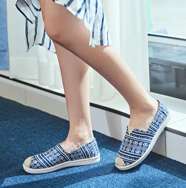 Woman Wears Lazy Fisherman’s Canvas Shoes