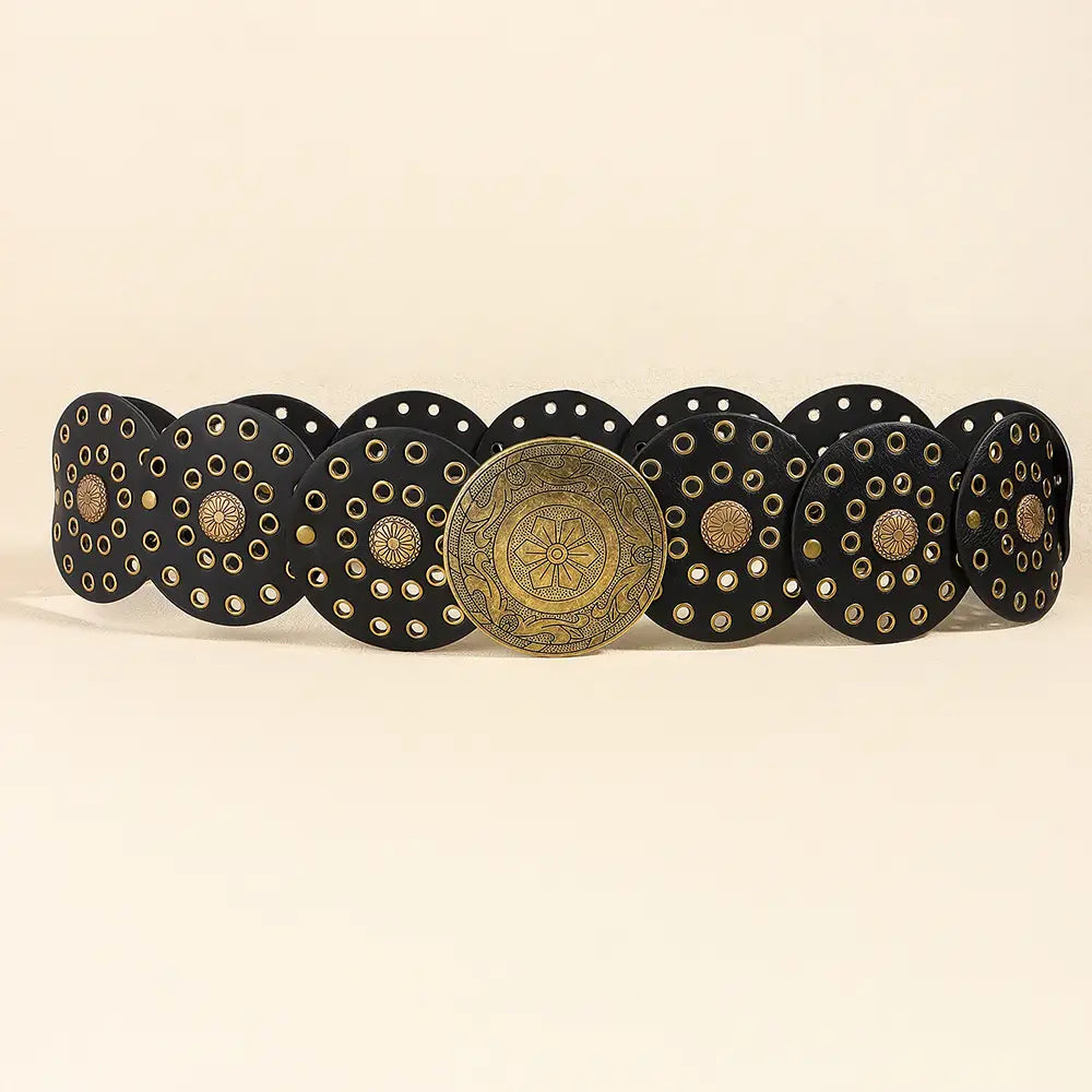 Black and gold studded belt from Retro Personality Hip Hop Punk fashion collection.