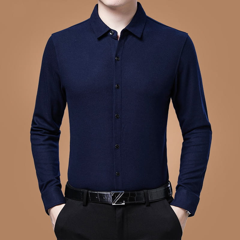 Middle-Aged Spring New Business Casual Plaid Long-Sleeved Shirt For Men