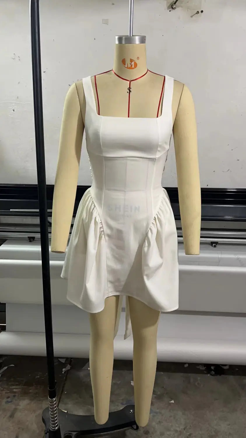 Square Neck Sleeveless Dress With Backless Bow Design Summer Fashion Slim Short Dresses For Women Clothing