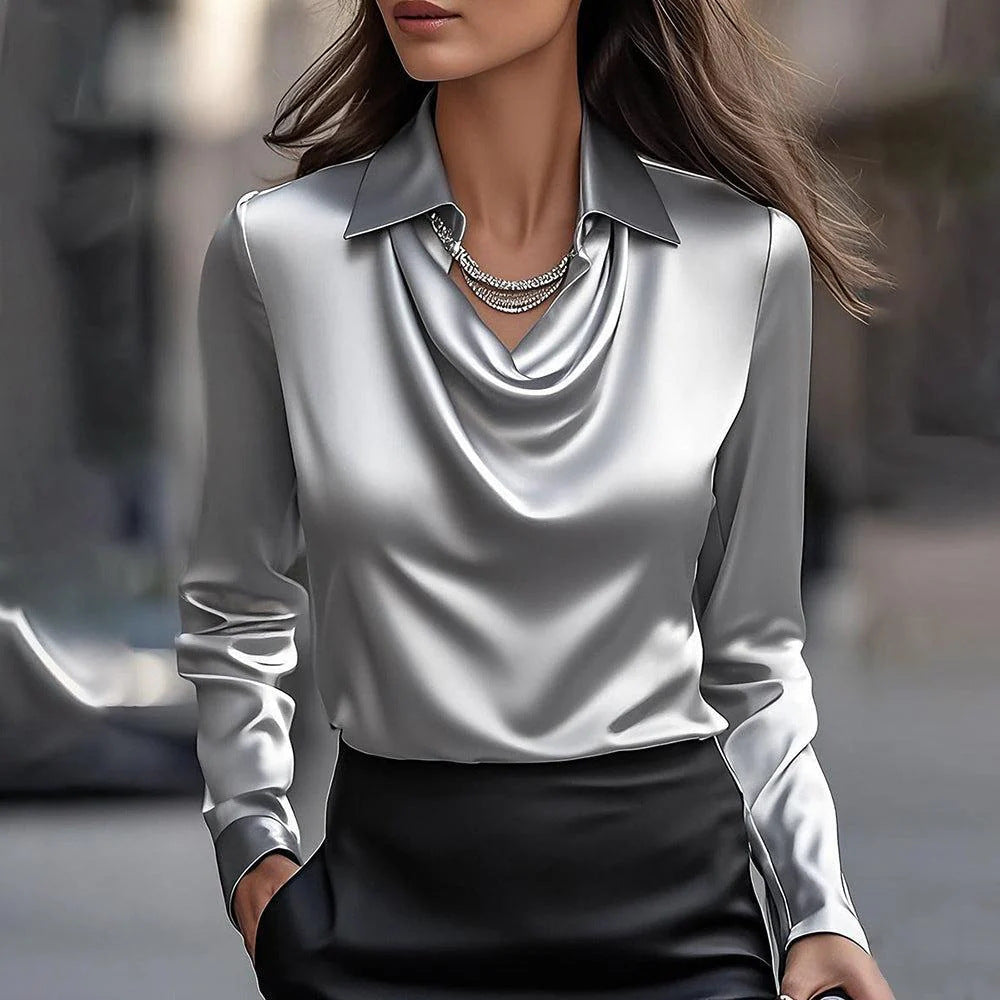 Collared Long-Sleeve Shirts,Color Blouse Casual Tops