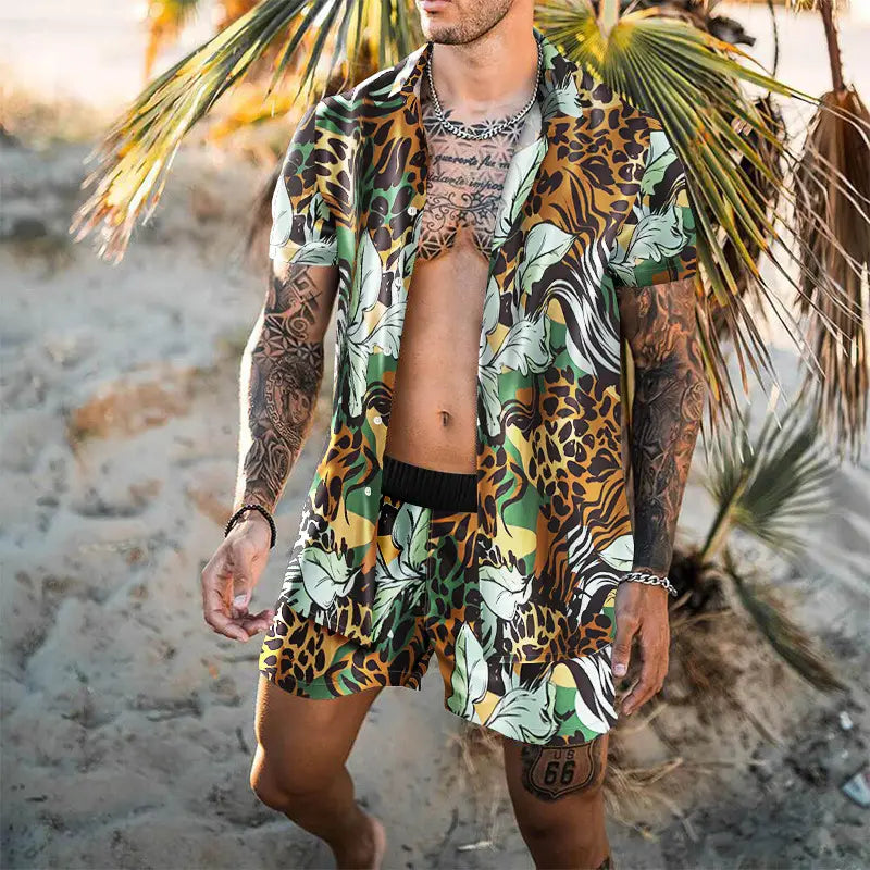 Retro Loose Suit Men’s Personality Beach Shirt Short Sleeve Men