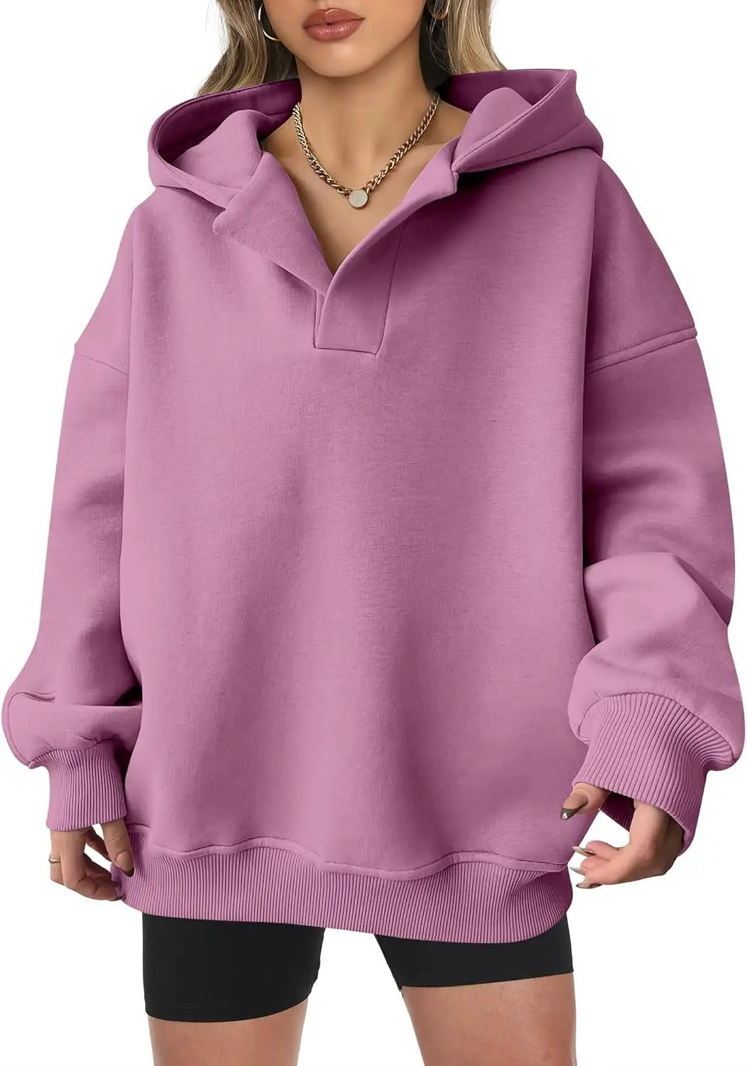 Women’s Solid Color Long Sleeve Hooded Solid Color Loose Sweater