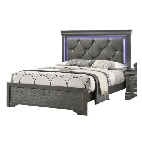 Dark Gray Faux Leather Tufted Headboard 1pc Queen Size Bed