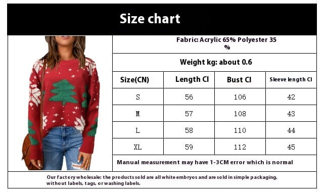 Women’s Casual Round Neck Embroidered Christmas Tree Cartoon Round Neck Sweater Coat
