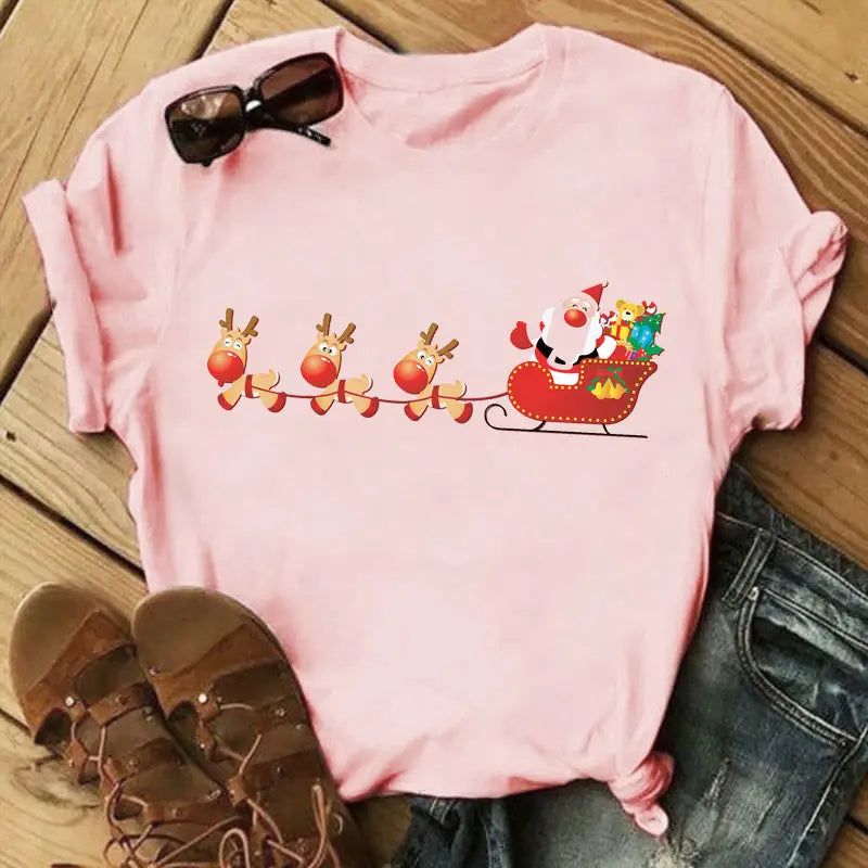 Christmas Print Ladies Short Sleeve