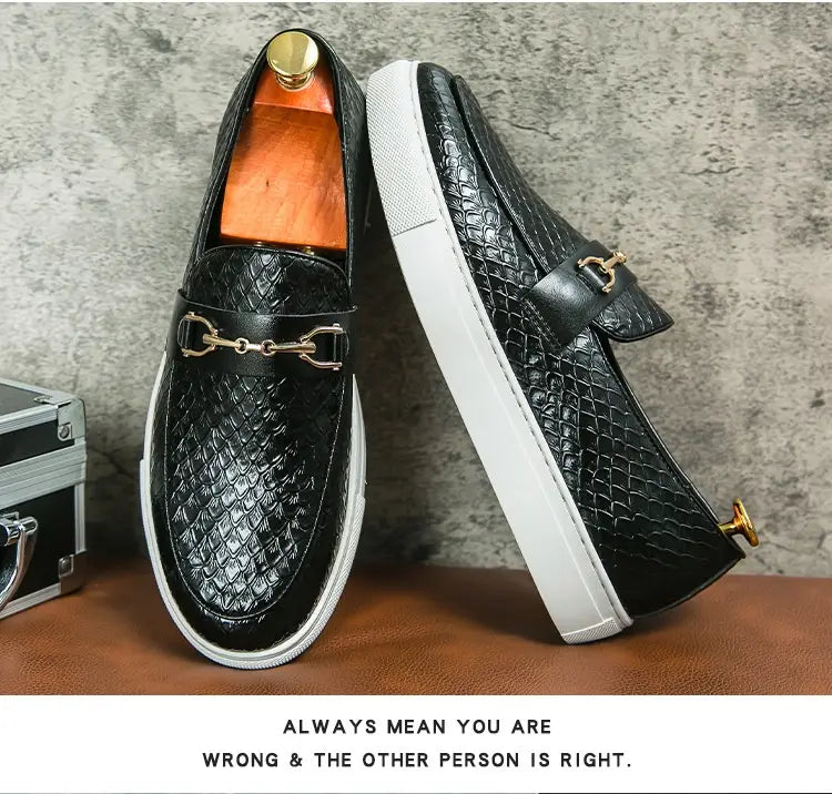 Double Pin Buckle Loafers Business Casual British Leather Shoes