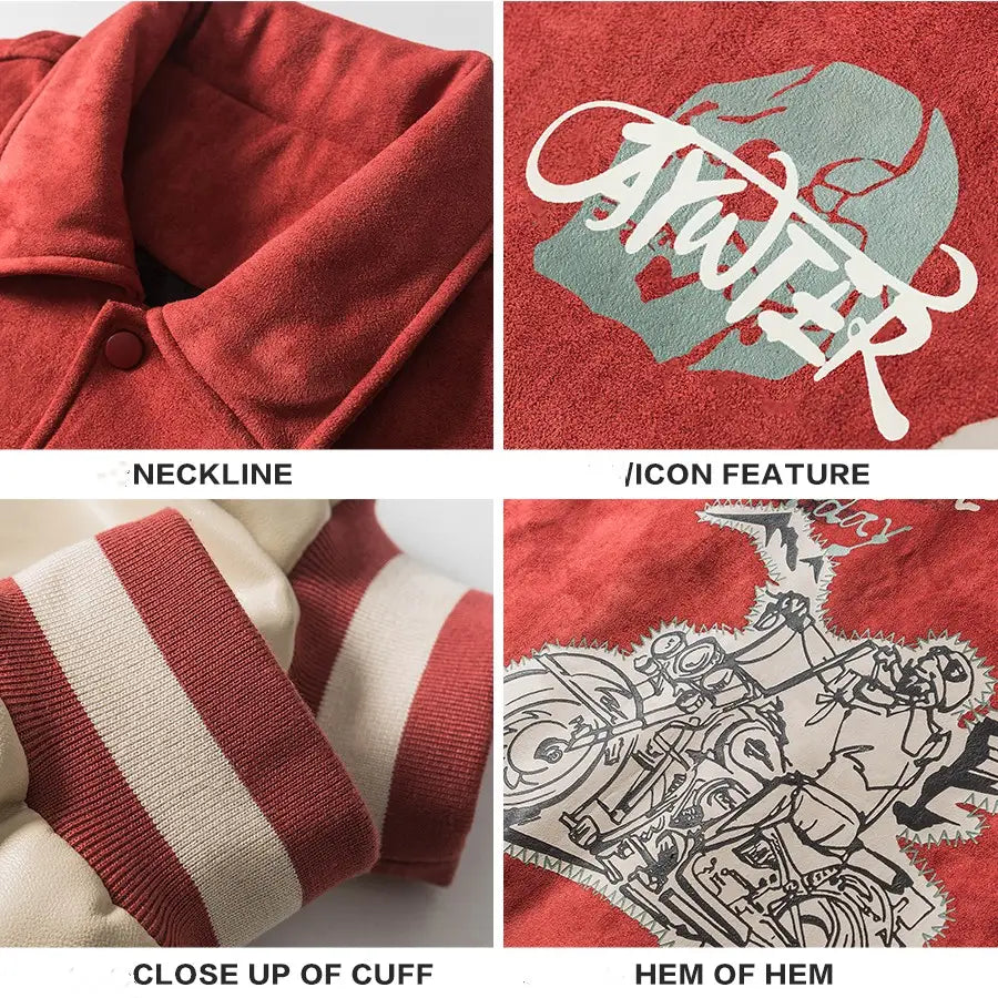 American Spliced Suede Baseball Suit For Cotton-padded Men