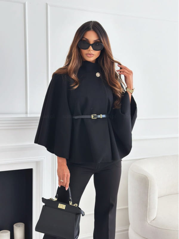 New Stand Collar Batwing Sleeves Cloak Top With Belt Ins Fashion Temperament Jacket Woolen Sweater Outwear For Women