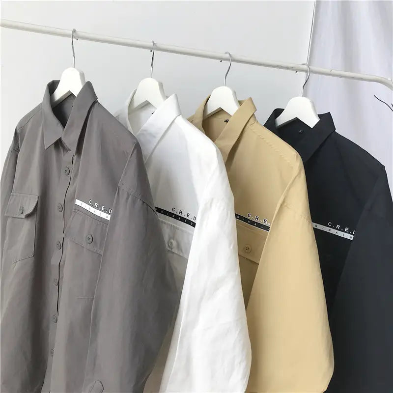 Cotton printed tooling Hong Kong style long sleeve shirt for men