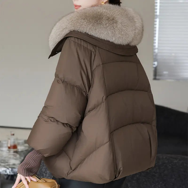 Down Cotton-padded Jacket Women’s Short Fur Collar Thickened Coat Winter Clothing