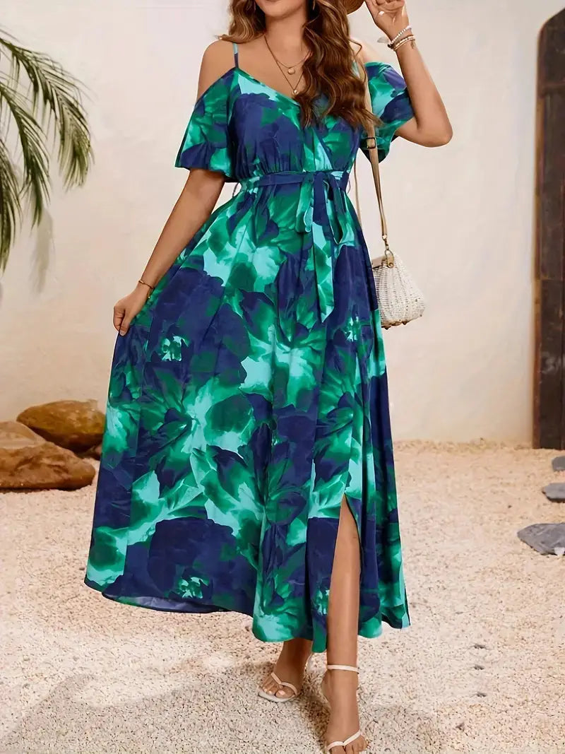 Women’s Split Neckline Printed Dress
