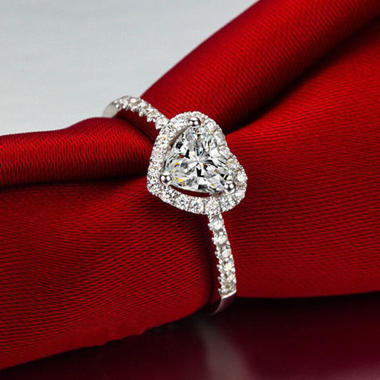 Heart-Shaped Female Ring Japanese and Korean Simulation Diamond Micro-Set Wedding Ring