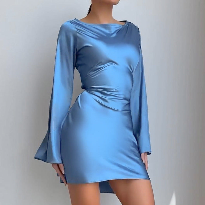 Waist Trimming Lace Up Satin women's Dress Hip Skirt